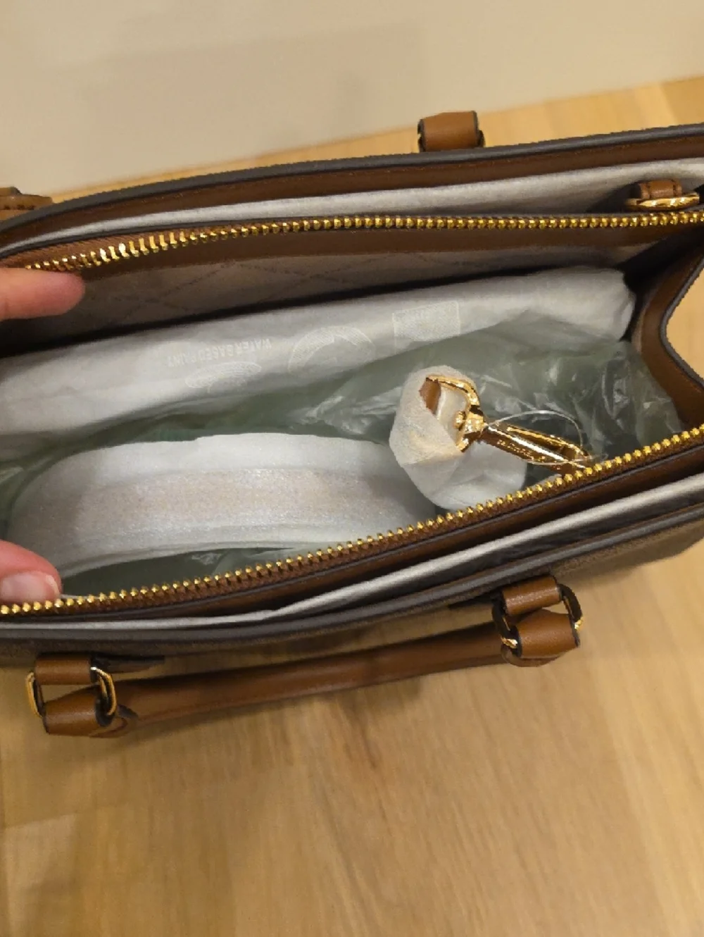 Michael Kors Brown Logo Satchel with Tan Trim and Gold Hardware - Picture 7 of 8